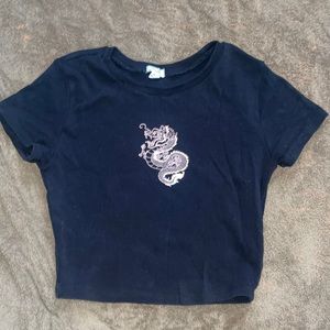 Black crop top with pink dragon on the front from garage!